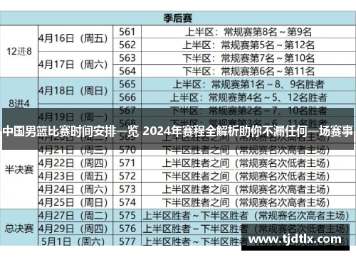 中国男篮比赛时间安排一览 2024年赛程全解析助你不漏任何一场赛事